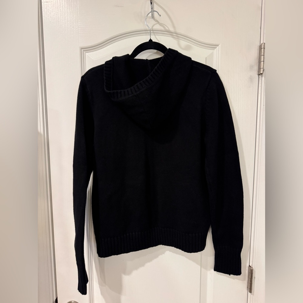 Ralph Lauren Black Zip-Up Hooded Cardigan with Gold Crest - Picture 2 of 4